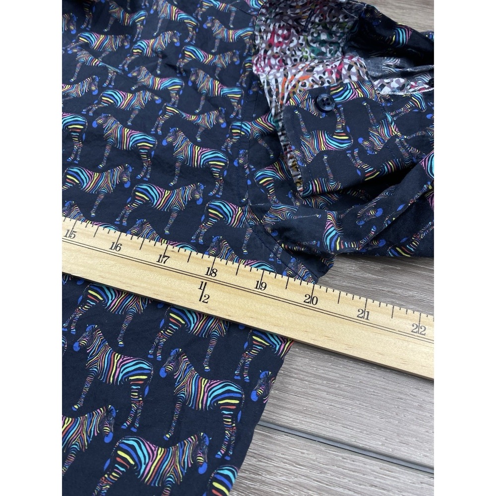 Ganesh Mens Cotton Button Front Shirt Multicolor Zebras Flip Cuffs Small - Picture 6 of 8